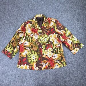 VTG Y2K Blazer Jacket Silkland Womens 10 Pure Silk Tropical‎ Floral Boho Coastal